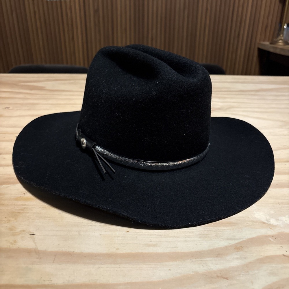 Vintage Western Express Inc Women's Cowboy Hat Black 100% Wool Size 7 1/4 Rodeo